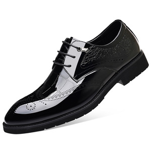 Zapatos de Vestir de Cuero Patentado para Hombre, Negros, con Punta en Pico, con Cordones, Formales, para Oficina, Estilo para las Cuatro Estaciones - Product Image 5