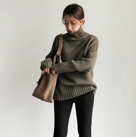 Pull à col roulé pour femme, manches longues, tricot côtelé, pull ample pour femmes