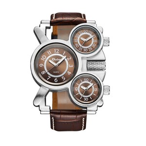 Orologio da uomo OULM Oulai con cassa in lega, all'ingrosso, per il commercio estero, in promozione, al quarzo, multi-fuso orario, con cinturino in pelle, modello 1167, casual, con lancette, impermeabile 10m - Product Image 3
