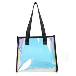 Hot Ladies Laser Shopping Fabric Sealed <b>Reusable</b> Waterproof Transparent Pvc Beach <b>Bag</b> - Product Image 1