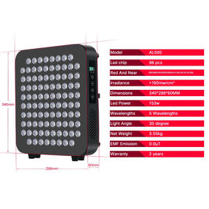 جهاز العلاج الضوئي الديناميكي AZURE بخمسة أطوال موجية (630/660/810/830/850 نانومتر) 96 قطعة 153 واط للعناية بالجسم والبشرة مع العلاج بالضوء الأحمر قابس أمريكي AL500 - Product Image 3