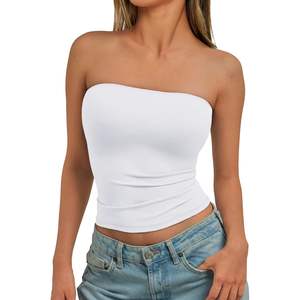 Trendy 2025 Summer Crop <b>Tops</b> for <b>Women</b> Strapless Tube Bandeau Basic Backless Sleeveless Design Cute Going Outfit One Fits All - Product Image 3
