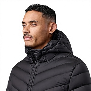 Winter Men's Hooded Puffer <b>Jacket</b> with Stand Collar and Front Logo Outdoor Warm Quilting Zipper Closure High Street Style - Product Image 4