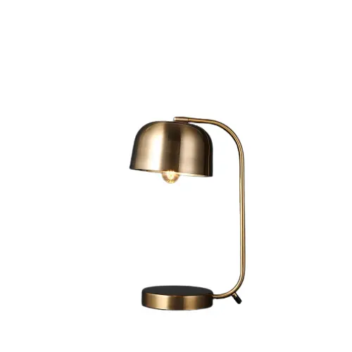 Modern Gold Table Lamp with Curved Arm | Elegant Metal Desk Light Minimalist Office and Bedroom Lighting