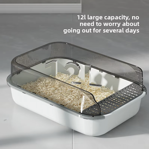 Bac à litière extra-large pour chat avec design anti-éclaboussures, bac semi-fermé, fonction de nettoyage facile, fourchette à litière en gros - Product Image 3