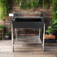 Barbecue à charbon de bois Souvla de Chypre en acier inoxydable avec système de broche rotative réglable pour agneau, poulet et kebab