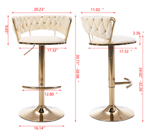 Set of 2 Modern <b>Bar</b> <b>Stools</b> Chrome Metal Base Swivel Height <b>Adjustable</b> Velvet Seat with Golden Legs Dining/Living Room PU Leather - Product Image 4