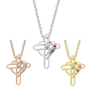 Collar con Cruz de Corazón de Amor Personalizado, Piedra de Nacimiento, Joyería de Fe Familiar, Cumpleaños, Día DE LA Madre, 1, 2, 3, 4, 5 y 6, para Mujer y <span class=keywords><strong>Abuela</strong></span> - Product Image 1
