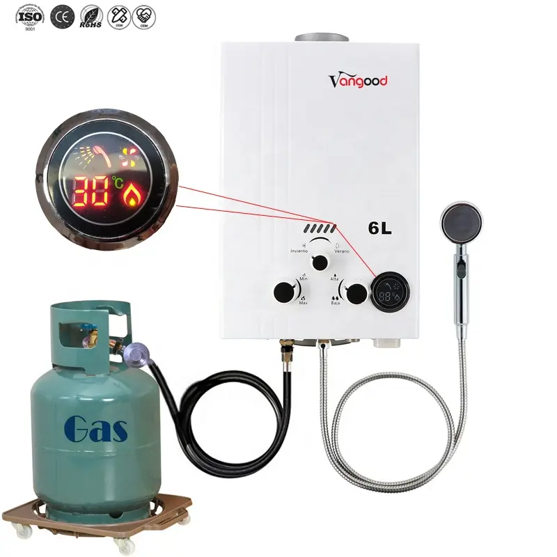 Calefont เครื่องทำน้ำอุ่นหม้อต้มน้ำร้อนแบบพกพา, 6L ผลิตจากแก๊ส GAZ แบบปรับแต่งได้ตามต้องการ