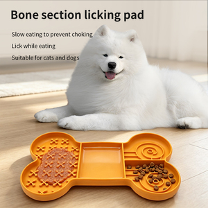 Silicone Pet Lick Mat Bone Design Partitioned <b>Slow</b> Feeding Mat, Dry Wet Separation Suction Base Non Slip for Dogs Cats - Product Image 1