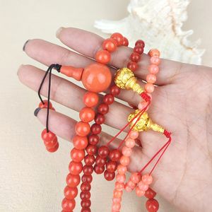 Novedades 2025 Collar Italiano Grande de Coral Auténtico con Piedras Preciosas Cuentas Redondas de 5MM de Coral Naranja y Borla Larga de 34'' - Product Image 3