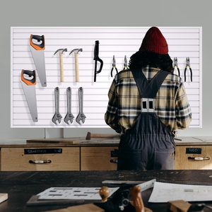 Pannello a Doghe in PVC <span class=keywords><strong>Bianco</strong></span> da Parete 4x2ft Sistema di Stoccaggio per Garage e Officina Resistente - Product Image 5
