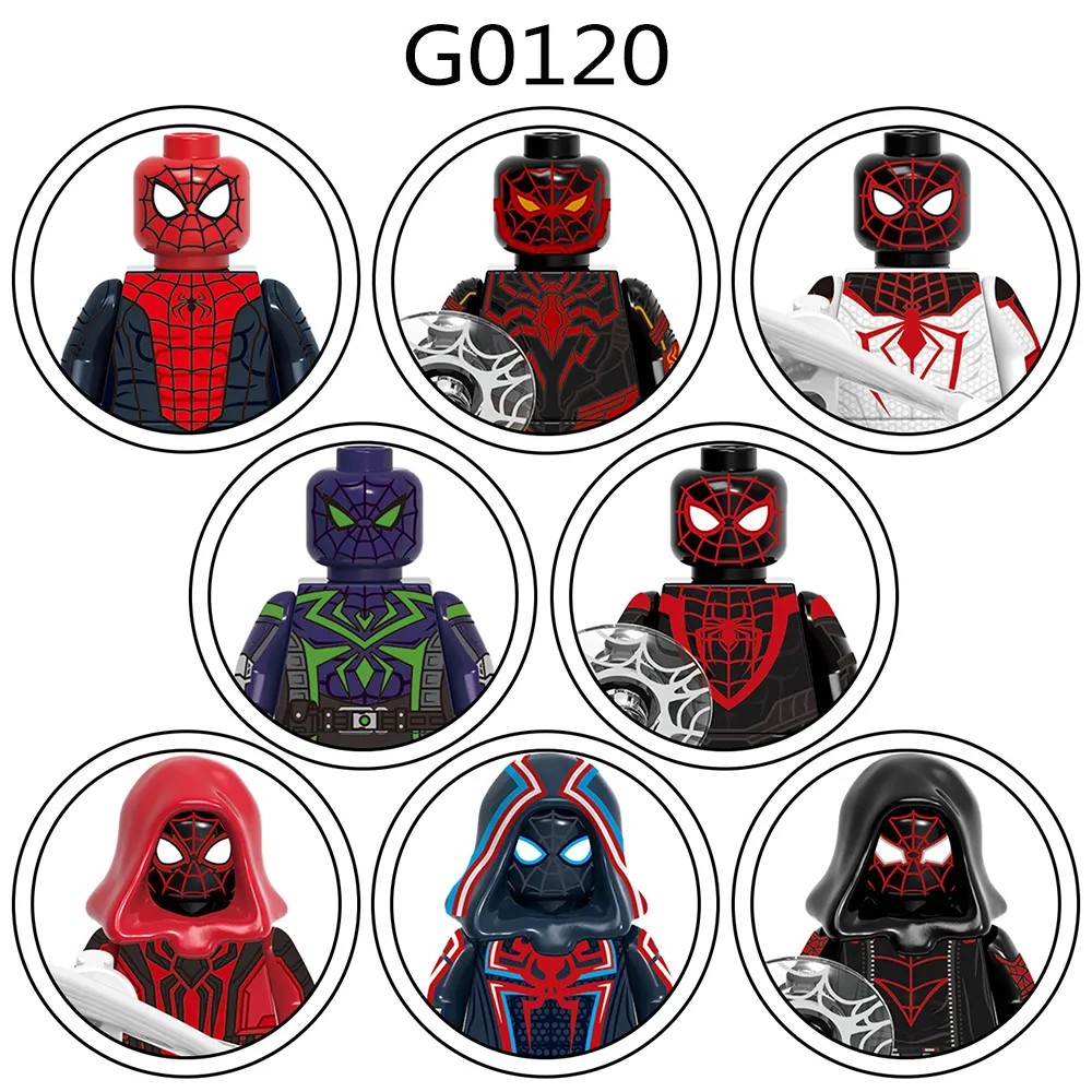 G0120 सुपर हीरोज स्पाइडर महान जिम्मेदारी बैंगनी शासनकाल क्लासिक क्रिमसन Cowl सूट इमारत ब्लॉकों शैक्षिक खिलौने बच्चों के लिए
