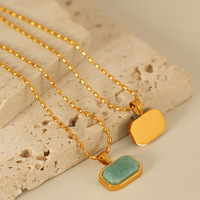 Collier pour femme en acier inoxydable plaqué or 18 carats avec pierre naturelle amazonite, étanche et résistant à la douche, chaîne riz d'été, accessoires tendance