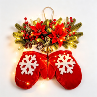 Décoration de Noël pré-éclairée en forme de gants, avec baies de poinsettia artificielles et lumières LED, idéale comme cadeau de Noël pour la décoration intérieure