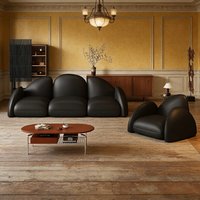 Ensemble de canapés sectionnels en cuir minimaliste italien, luxe, courbé, 3 places, fauteuil individuel pour appartement et villa