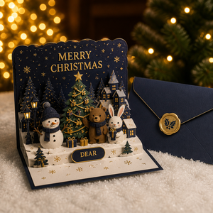 การ์ดคริสต์มาสแบบป๊อปอัพ 3 มิติ รุ่นดีไซน์ดั้งเดิม ZS-PC0308 ชุดการ์ด MERRY CHRISTMAS ลายตุ๊กตาหิมะ หมี กระต่าย ต้นคริสต์มาส ตัดด้วยเลเซอร์ - Product Image 2