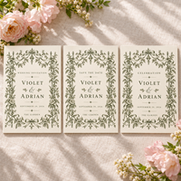 Carte d'invitation vintage à motif floral vert, style botanique français, avec nœud et cadre floral, invitation de mariage personnalisée, impression sur mesure pour mariage dans le jardin