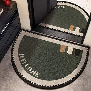 Retro Style Semi Circular Floor <b>Mat</b> Loop Velvet Non Slip Indoor Entryway Doormat Green Traditional Pattern Oval Shape - Product Image 5
