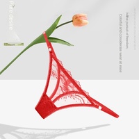 Tangas de nailon transparentes de encaje floral de punto rojo personalizadas, ajustadas, ultrafinas, transpirables y de talle bajo.