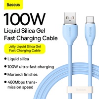 Jelly Kabel Data USB Tipe C 100W, Kabel Data Pengisian Daya Cepat Gel Silika Cair