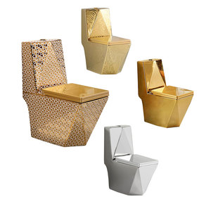 สุขภัณฑ์ชิ้นเดียวเซรามิกสีทองทรงยาวสไตล์หรูหราแบบตะวันตก - Product Image 1