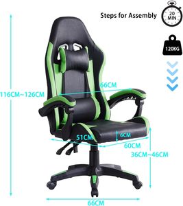 OEM ODM無料サンプルレザースコーピオンプログリーンオフィスゲーマーゲーミングチェアコンピュータPC用ゲームチェアフートレスト付き - Product Image 2