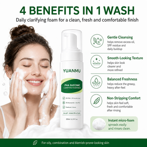 Tratamiento para el Acné con Ácido PHA, Ácido Succínico, Niacinamida, Zinc PCA, Limpiador Facial Espumoso Clarificante de Bajo pH, Equilibra la Oleosidad - Product Image 4