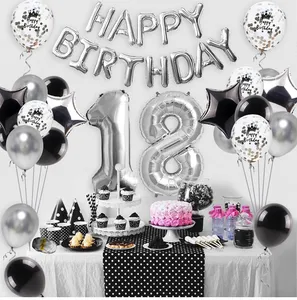 16. 18. 21. Silber Alles Gute zum Geburtstag Folien ballons Banner Nummer Konfetti Latex Luftballons Tissue Set Party Geburtstag Dekorationen