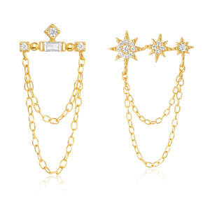 CANNER Trendy 18K Gold Plated 925 <b>Sterling</b> <b>Silver</b> <b>Stud</b> Earrings with Double Layer Chain Tassel and Elegant Zircon - Product Image 1