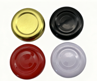 Vente en gros de couvercles métalliques en fer blanc de qualité alimentaire pour boissons, personnalisables, de 38mm, 43mm, 48mm, 53mm, 58mm, 63mm, 66mm, 70mm, 77mm, 82mm