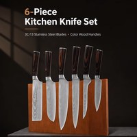 Grandsharp — ensemble de couteaux Laser damas, ensemble Unique japonais en acier inoxydable, manche en Pakkawood, couteaux de cuisine bon marché 6 pièces