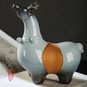 [Brand] Deer Ornament Pair Porcelain Bamboo Silk Detail Traditional Design Living Room Decor Gift - Product Image 4