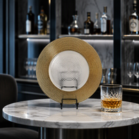 Assiette de service en verre cristal sans plomb, peinte à la main, ronde, écologique, bord doré de luxe, pour fêtes et dîners, Kalys K603