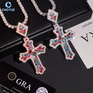 Custom Iced Out Colors Moissanite <b>Cross</b> Pendant 925 Sterling Silver Gold Plated VVS Moissanite Hip Hop Jewelry - Product Image 5