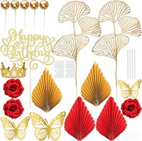 Kronen-Kuchenaufsatz, Kugeln Happy Birthday Kuchendekoration Krone Geburtstag Rot Roségold Schmetterlinge, Kuchendekoration für Geburtstag Hochzeit