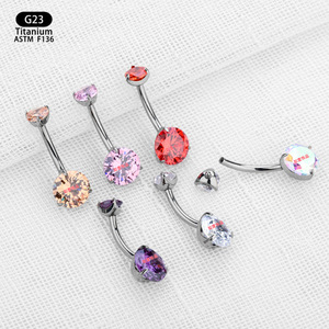 F136 <b>Titanium</b> Navel <b>Studs</b> With Zircon Crystals 8mm Ball Prong Setting For Body Piercing Jewelry Gift - Product Image 3