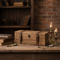 Boîte à vin vintage en bois brun réutilisable personnalisée, porte-bouteille unique, boîte cadeau, boucles en similicuir, fermeture à loquet, suspension murale