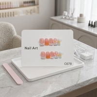 Ongles artificiels faits à la main à pression, couvrance totale, pré-dessinés avec colle pour doigts C678