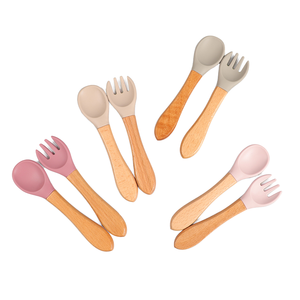 BPAフリー2ピースシリコンベビー食器セット幼児初ステージ給餌器具トレーニングフォーク6ヶ月 + ボウルフード - Product Image 2