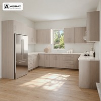 Meuble de cuisine stratifié au design moderne, aménagement en U, pour projets résidentiels, avec boîtes en panneaux de particules et tiroirs à fermeture amortie