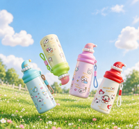 Bouteille d'eau isotherme en acier inoxydable pour enfants, 600 ml, à double paroi, avec paille, motif dessin animé, vente en gros