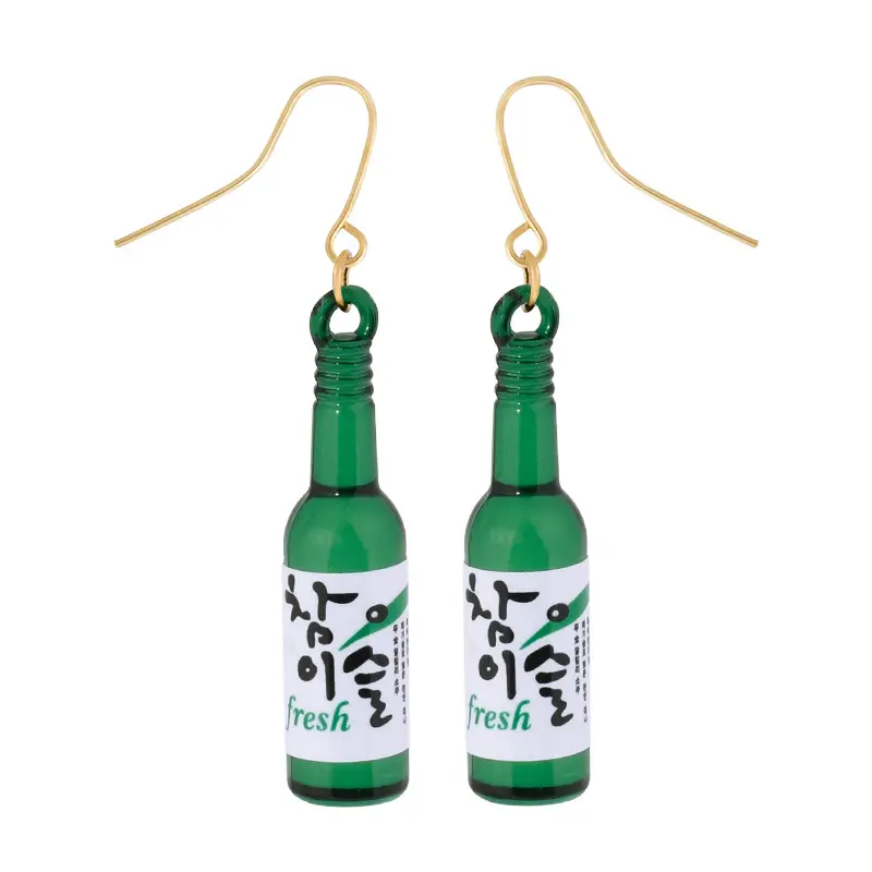 Kore mektup yeşil şarap şişesi damla küpe kadınlar için
