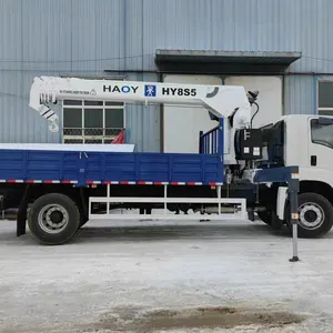 HAOY For Workshop 8 Ton Hydraulic Arm Drive Winch Traveling Telescopic Boom Lift Trailer With Truck Crane
