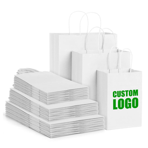 Sacchetto <span class=keywords><strong>di</strong></span> Carta Kraft Riciclabile Personalizzato con Logo Stampato per Asporto, Spesa e Imballaggio, Disponibile in Marrone e Bianco - Product Image 1