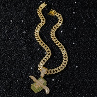Collier pendentif Hip Hop Dollar Wing avec chaîne en cristal entièrement percée, chaîne cubaine en alliage de zinc pour hommes et femmes, cadeau