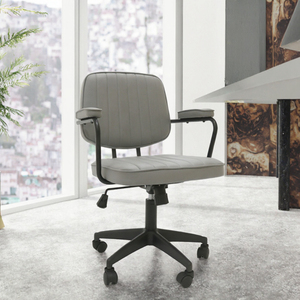 Silla Ejecutiva de Oficina con Respaldo Medio, Tapizada con Costuras Verticales, Altura Ajustable, Giratoria, con Reposabrazos de Acero Inoxidable, para Uso en Exteriores - Product Image 3