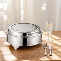 Elektrischer 6L Rechteckiger Chafing Dish, Glasabdeckung Buffet-Wärmebehälter mit Manueller Temperaturregelung 85-100°C, Catering-Zubehör