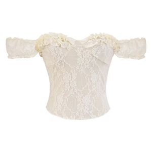 Haut en dentelle asymétrique pour femme, respirant, décontracté, printemps/été, sexy, ajouré, amincissant, rétro, style séduction, couleur châtain - Product Image 3