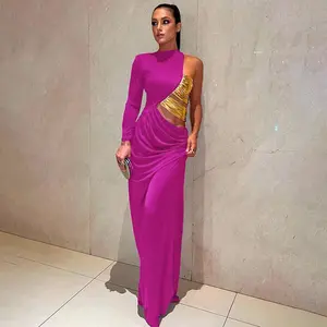 Tik Tok Trendy Clothing Purple Lady Elegant One Shoulder Bodycon Long Party Dresses Women